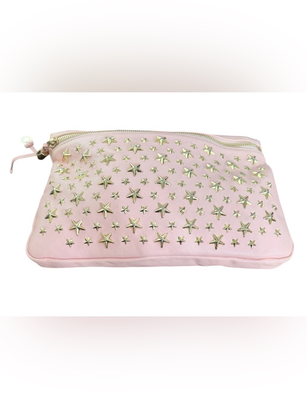 Jimmyw Choo Pink Leather Star-Stud Clutch with Gold Hardware-Preowned with COA